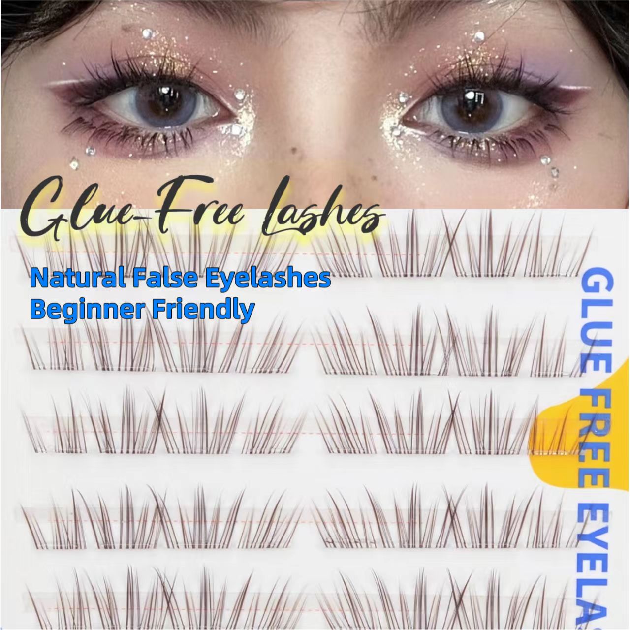 Eyelash Extension No 8 - ナチュラルまつげ接着剤不要の個別まつげ束8-12mmふわふわ柔らかい自己粘着式再利用可能なまつげエクステンションアイメイク用